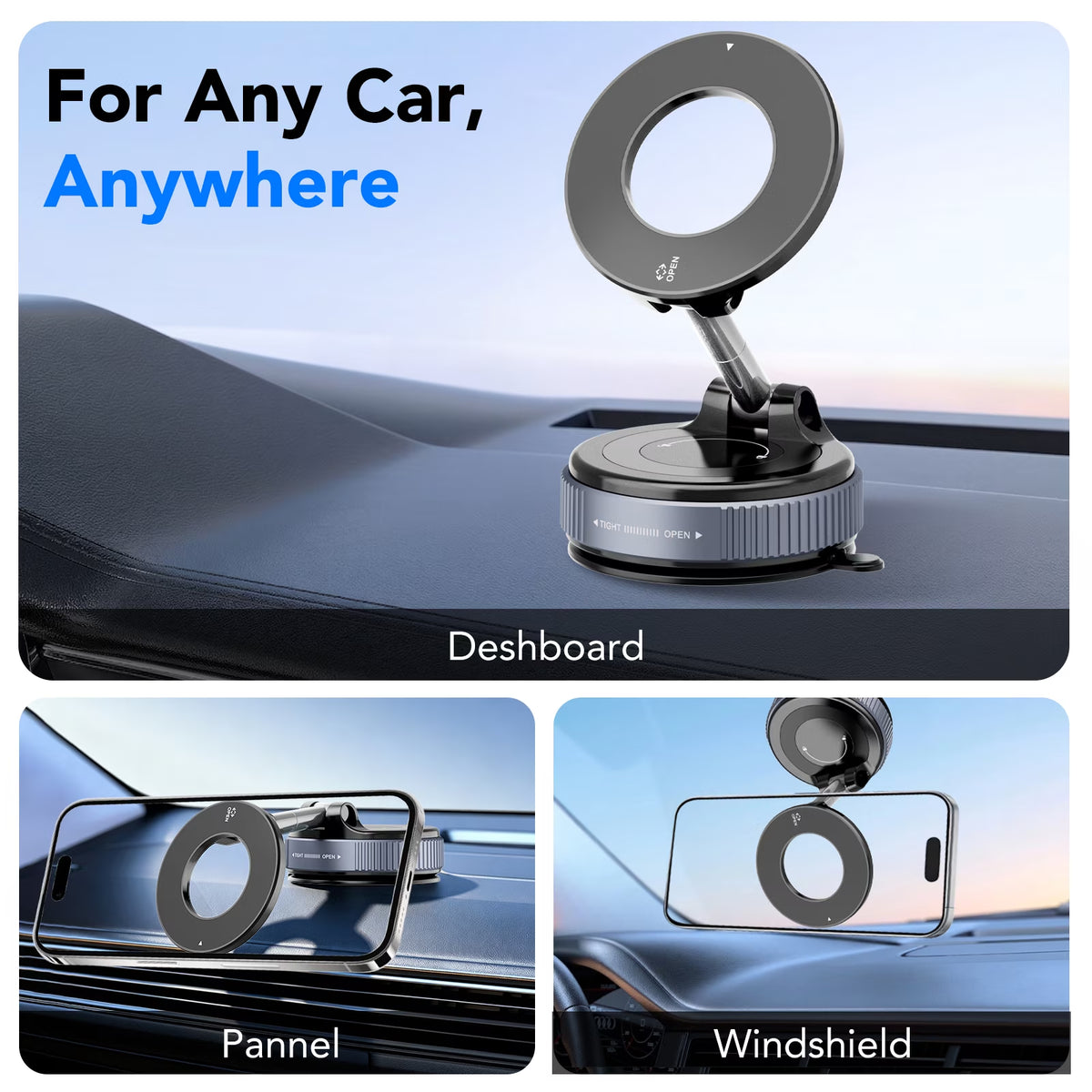Magnetic Car Phone Holder with Suction Mount