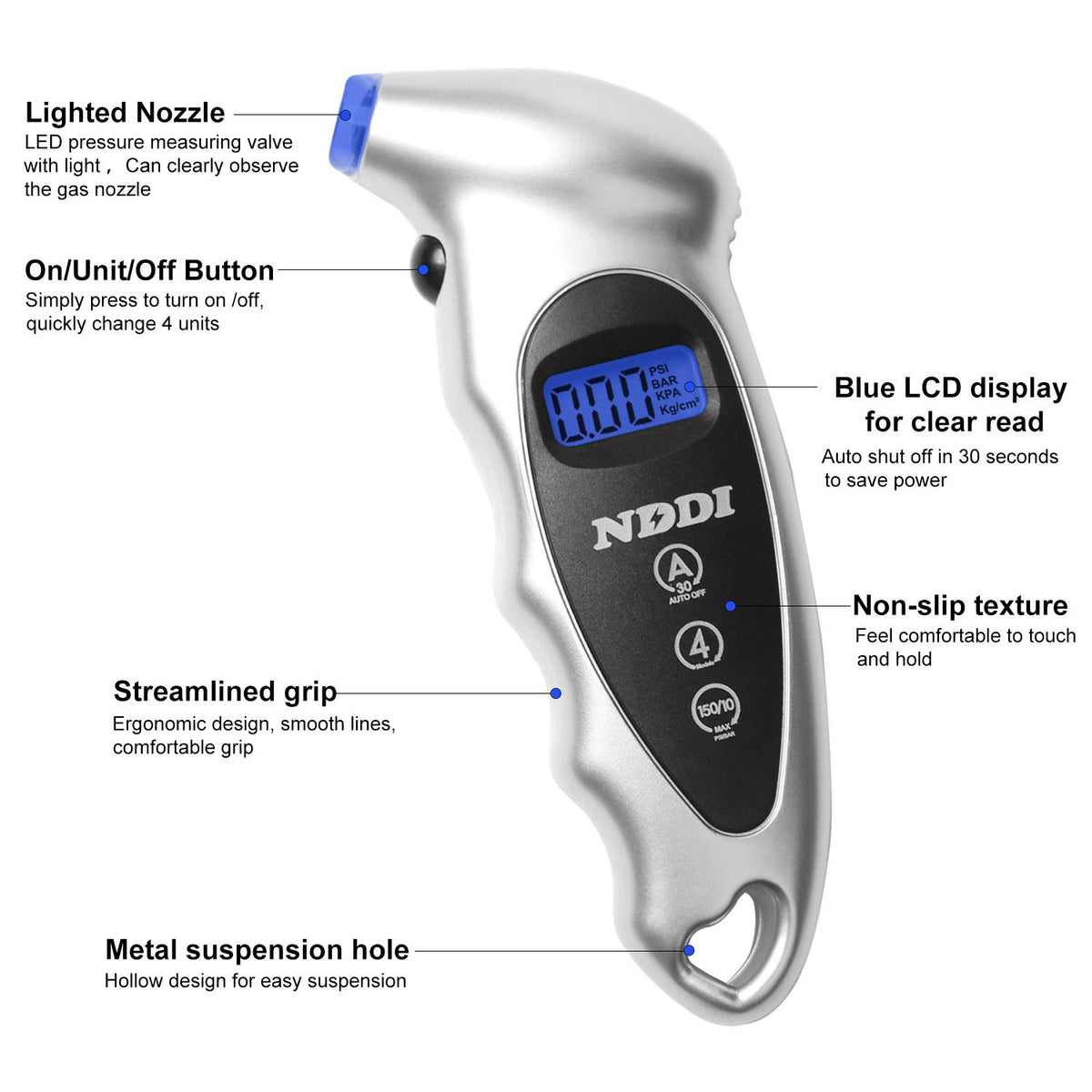 NDDI 2-Pack Digital Tire Pressure Gauge 150 PSI