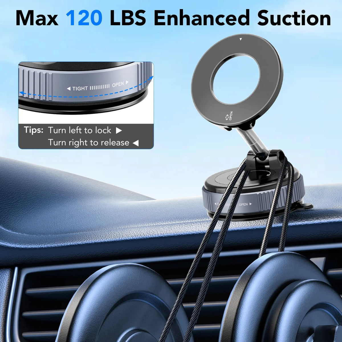 Magnetic Car Phone Holder with Suction Mount