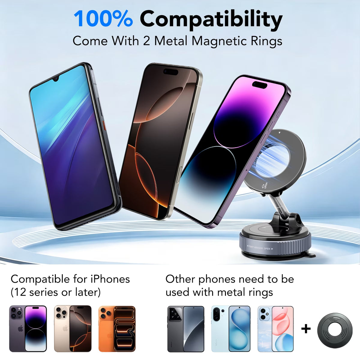 Magnetic Car Phone Holder with Suction Mount