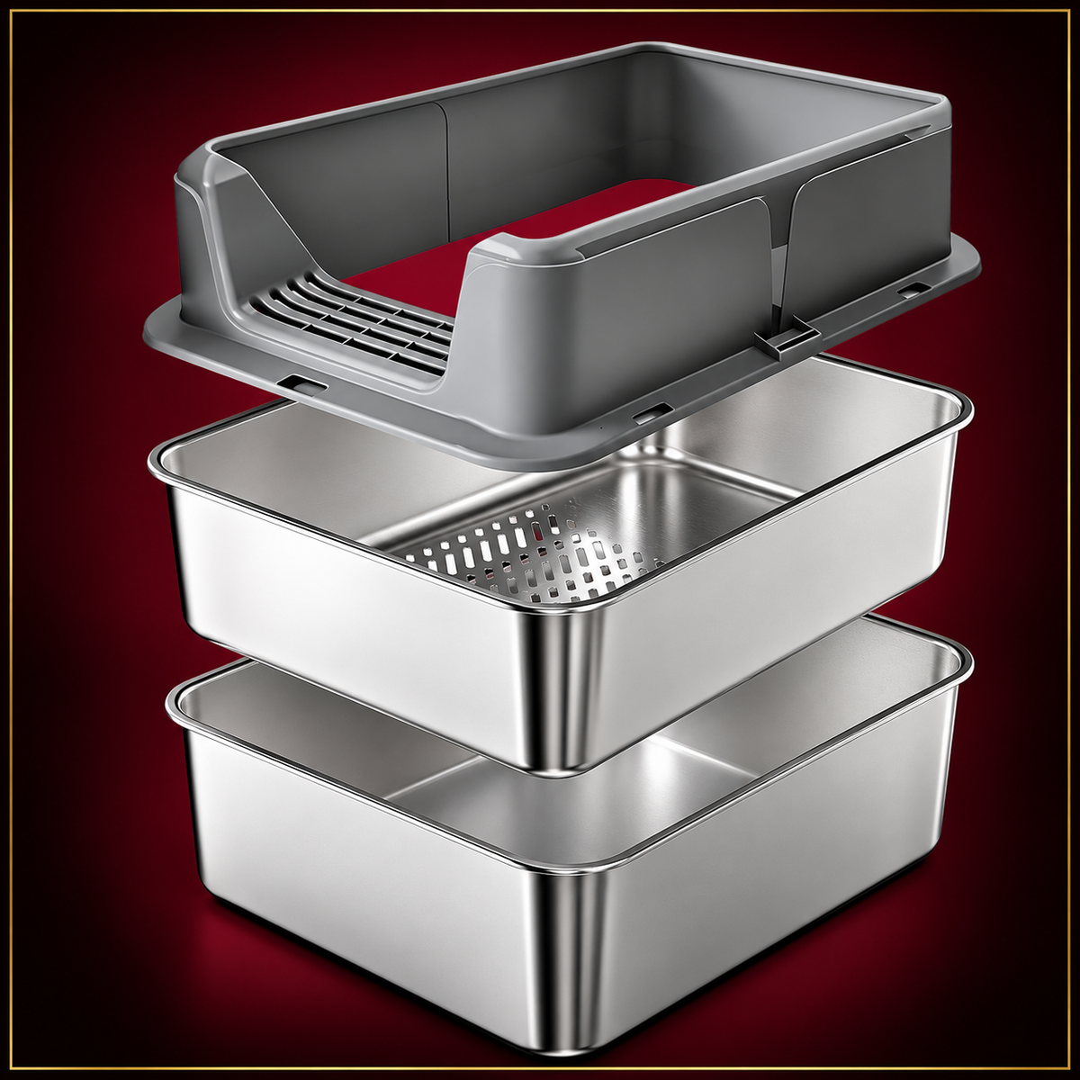 Stainless Steel Pine-Pellet Sifting Litter Box — Medium Grey