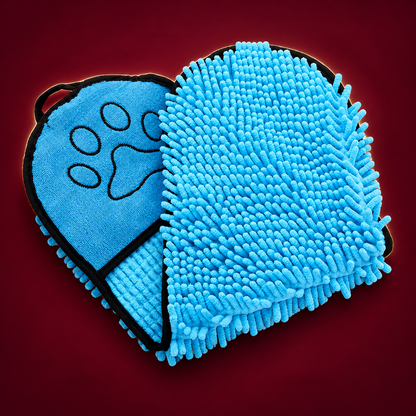 Blue pet drying towel with hand pockets