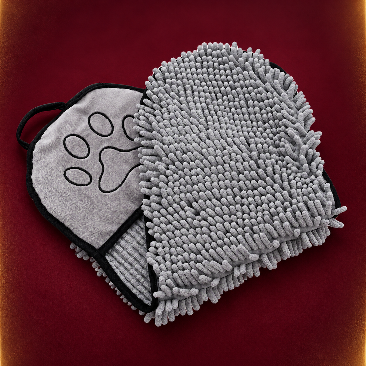 Grey pet drying towel with hand pockets