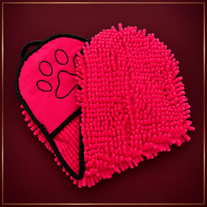 Rose red pet drying towel with hand pockets